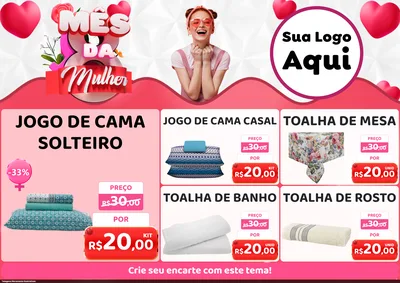 Modelo de Encarte para Encarte A4 Horizontal com o tema Mês da Mulher para Cama, Mesa e Banho