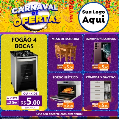 Modelo de Rede Social para Feed Facebook com o tema Carnaval de Ofertas para Móveis e Eletro