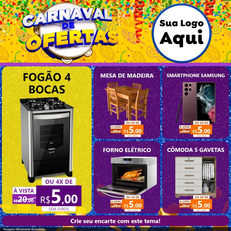 Modelo de Rede Social para Feed Facebook com o tema Carnaval de Ofertas para Móveis e Eletro