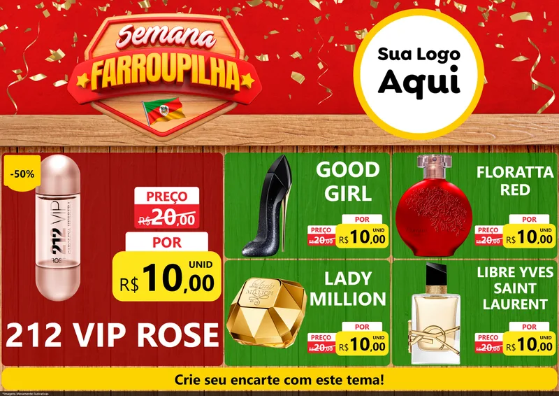 Modelo de Encarte para Encarte A4 Horizontal com o tema Semana Farroupilha para Perfumes