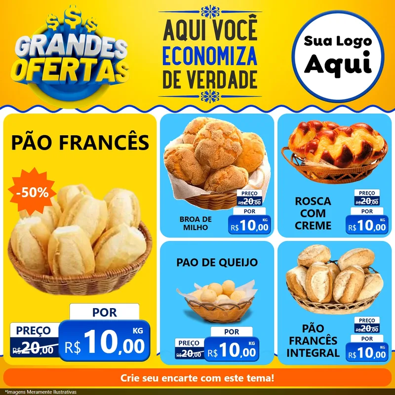 Modelo de Rede Social para Feed Facebook com o tema Grandes Ofertas para Padaria
