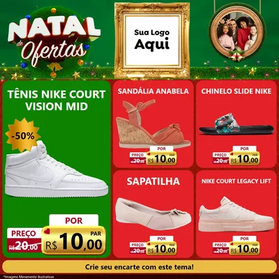 Modelo de Rede Social para Feed Facebook com o tema Natal de Ofertas para Calçados