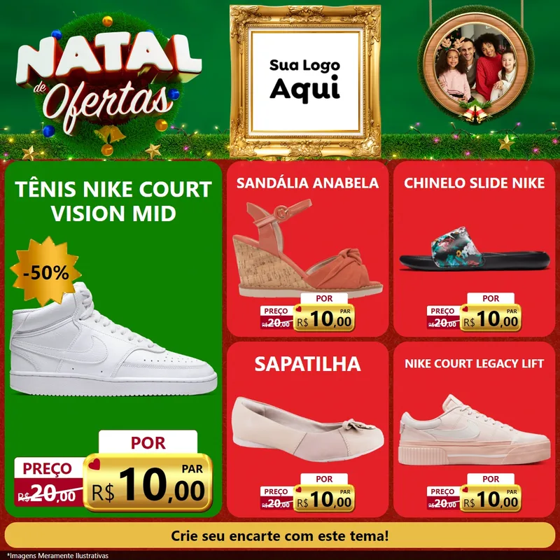 Modelo de Rede Social para Feed Facebook com o tema Natal de Ofertas para Calçados