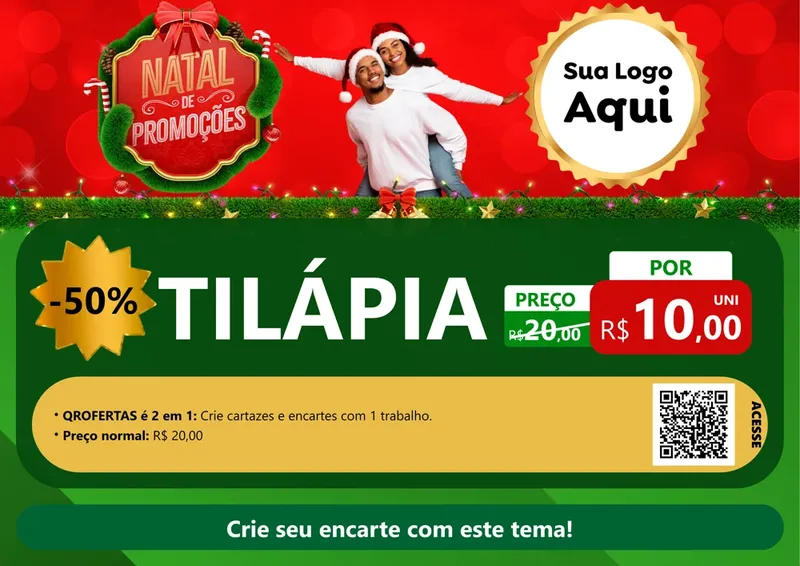 Modelo de Cartaz para Cartaz A4 Horizontal com o tema Natal de Promoções para Peixaria