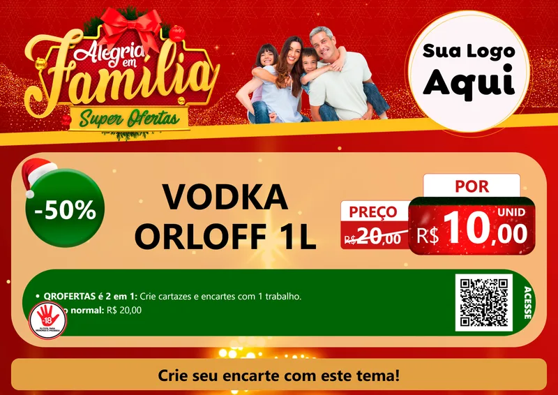 Modelo de Cartaz para Cartaz A4 Horizontal com o tema Alegria em Família Super Ofertas - Natal para Distribuidora de bebidas