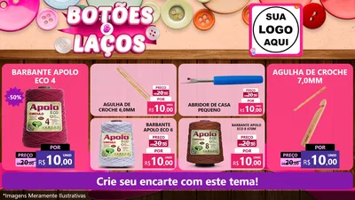 Modelo de TV para TV Horizontal com o tema Botões e Laços para Armarinho e Aviamentos