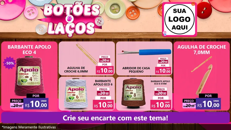 Modelo de TV para TV Horizontal com o tema Botões e Laços para Armarinho e Aviamentos