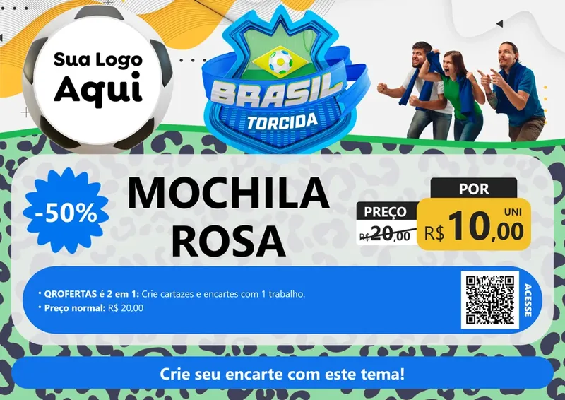 Modelo de Cartaz para Cartaz A4 Horizontal com o tema Brasil Torcida - Copa para Papelaria