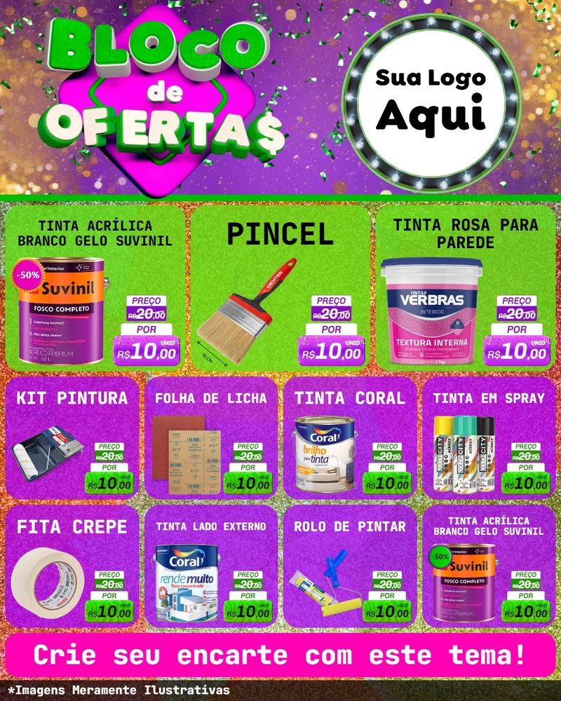 Modelo de Rede Social para Feed Instagram com o tema Bloco de Ofertas para Tintas e Ferramentas