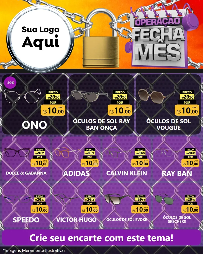 Modelo de Rede Social para Feed Instagram com o tema Operação Fecha Mês para Óticas