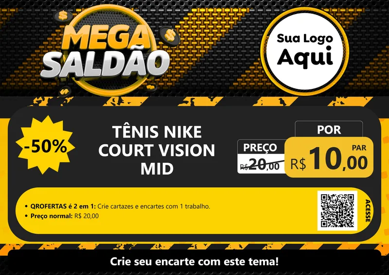 Modelo de Cartaz para Cartaz A4 Horizontal com o tema Mega Saldão para Calçados
