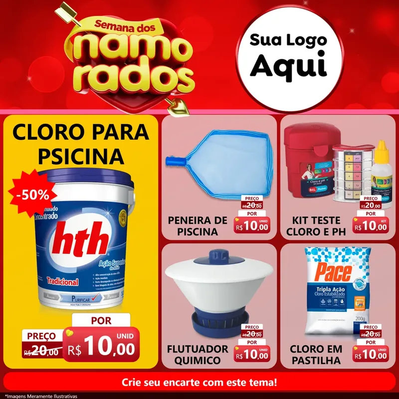 Modelo de Rede Social para Feed Facebook com o tema Semana dos namorados para Produtos para Piscina