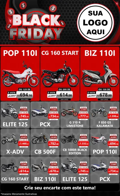 Modelo de Encarte para Encarte Grande com o tema Black Friday para Concessionaria de Motos