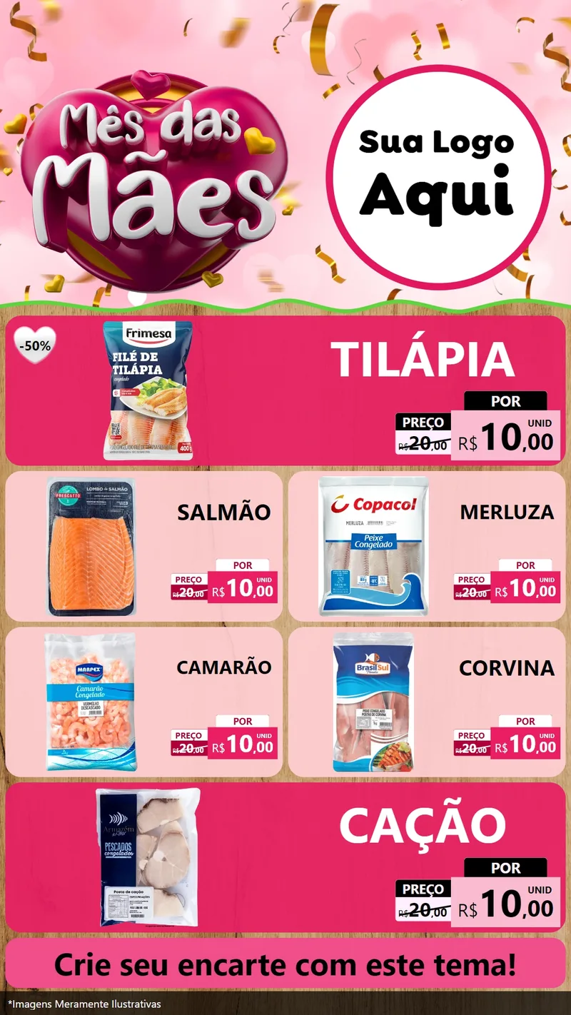 Modelo de TV para TV Vertical com o tema Mês das Mães para Peixaria