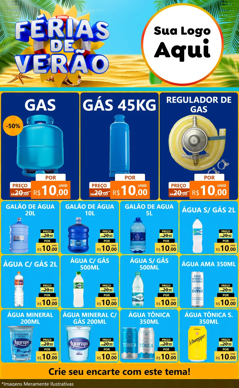 Modelo de Encarte para Encarte Grande com o tema Férias de Verão para Água e gás
