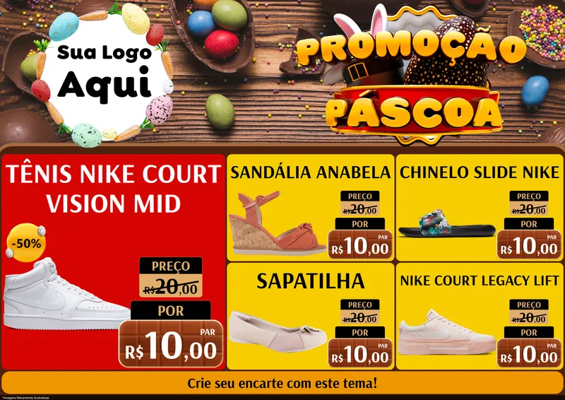 Modelo de Encarte para Encarte A4 Horizontal com o tema Promoção Páscoa para Calçados