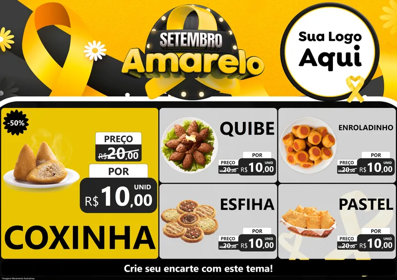 Modelo de Encarte para Encarte A4 Horizontal com o tema Setembro Amarelo para Salgadaria