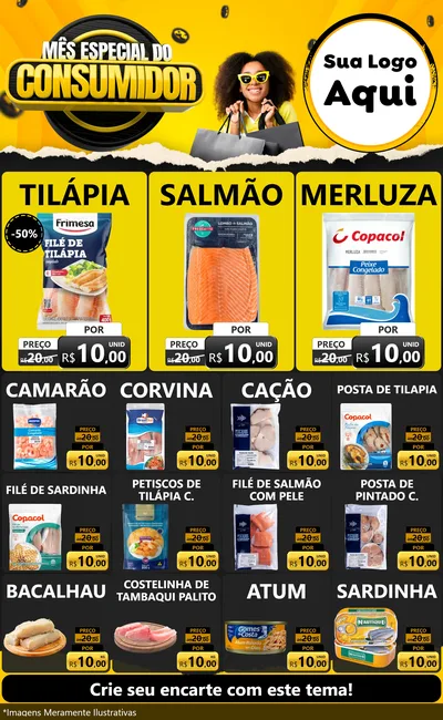 Modelo de Encarte para Encarte Grande com o tema Mês Especial do Consumidor para Peixaria