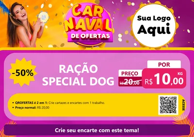 Modelo de Cartaz para Cartaz A4 Horizontal com o tema Carnaval de Ofertas para Pet Shop