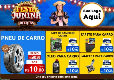 Modelo de Encarte para Encarte A4 Horizontal com o tema Festa Junina Ofertas para Auto peças