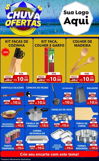 Modelo de Encarte para Encarte Grande com o tema Chuva de Ofertas para Utilidades Domésticas