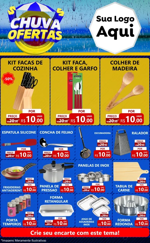 Modelo de Encarte para Encarte Grande com o tema Chuva de Ofertas para Utilidades Domésticas