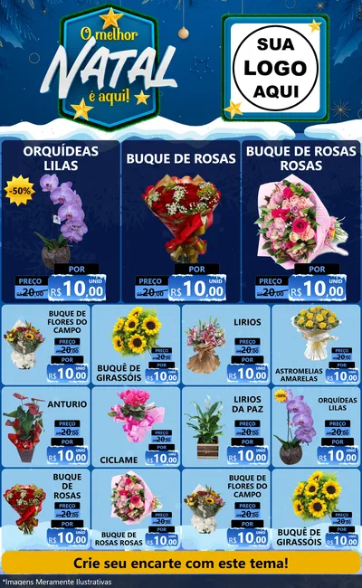 Modelo de Encarte para Encarte Grande com o tema O Melhor Natal É Aqui! para Floricultura e jardim