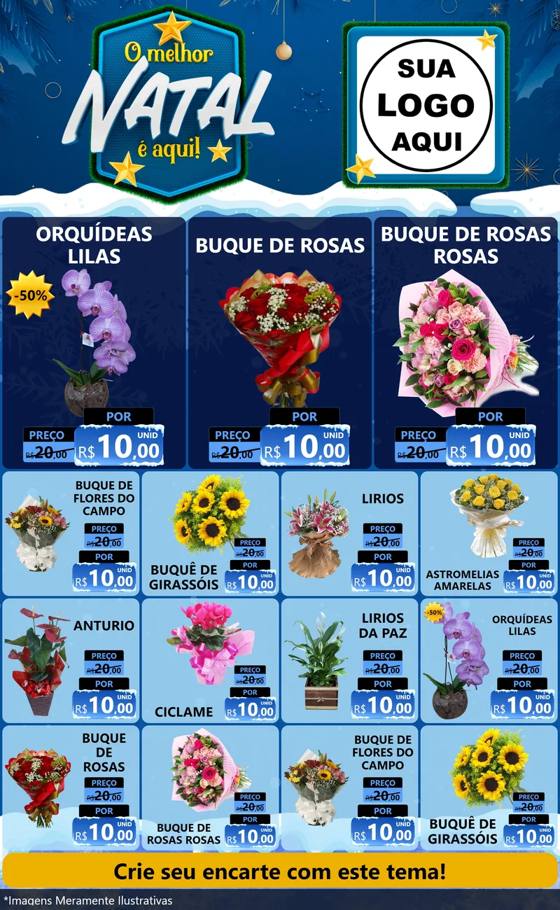 Modelo de Encarte para Encarte Grande com o tema O Melhor Natal É Aqui! para Floricultura e jardim