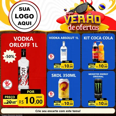 Modelo de Rede Social para Feed Facebook com o tema Super Verão de Ofertas para Distribuidora de bebidas