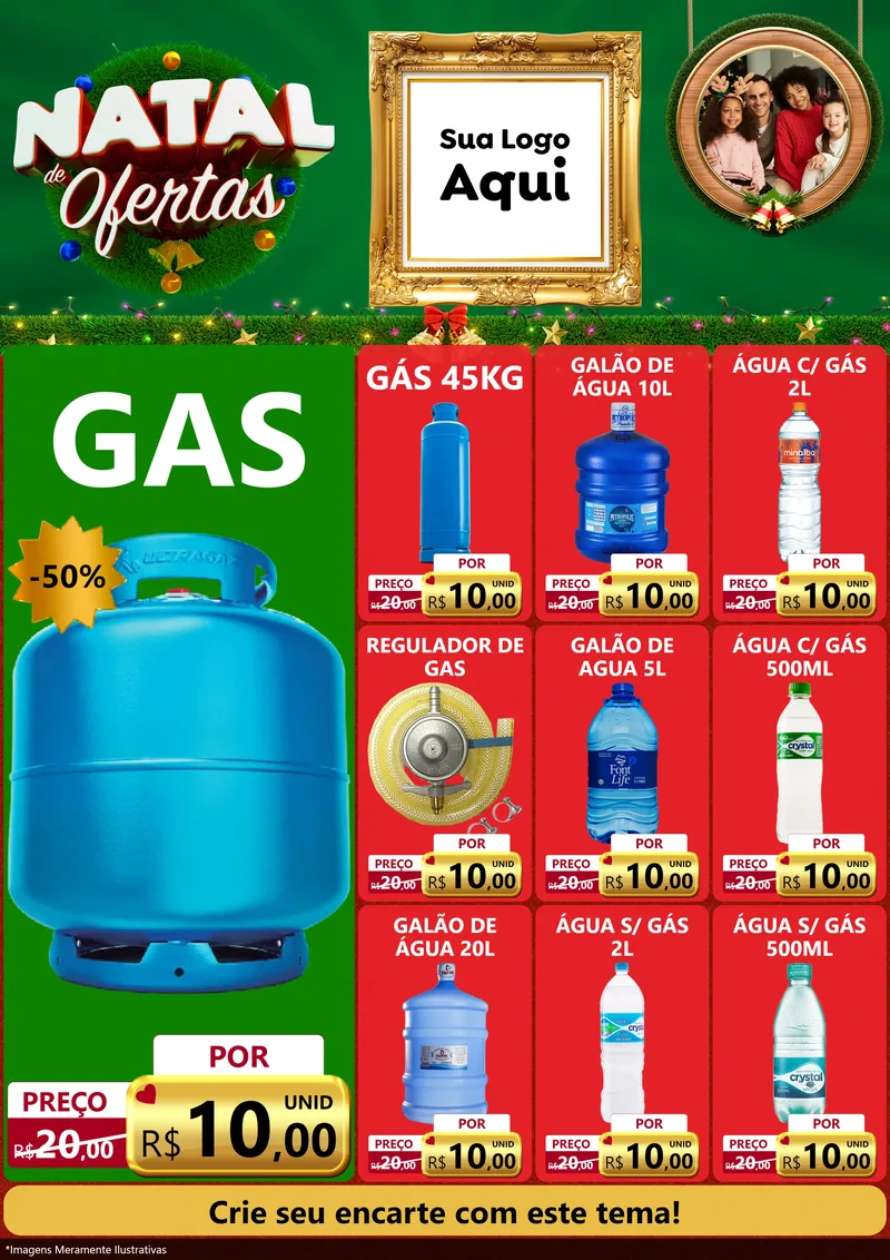 Modelo de Encarte para Encarte A4 Vertical com o tema Natal de Ofertas para Água e gás
