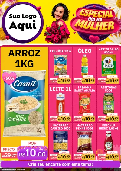 Modelo de Encarte para Encarte A4 Vertical com o tema Especial Dia da Mulher para Supermercado