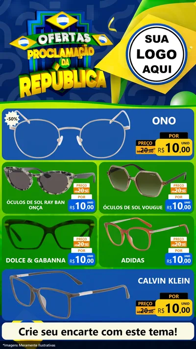 Modelo de TV para TV Vertical com o tema Ofertas Proclamação da República para Óticas