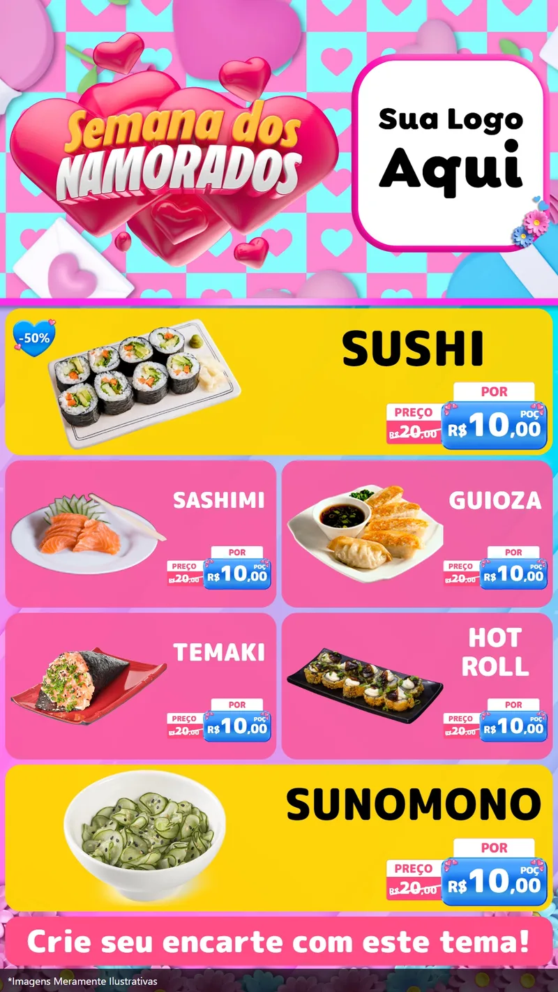 Modelo de TV para TV Vertical com o tema Semana dos Namorados para Comida japonesa