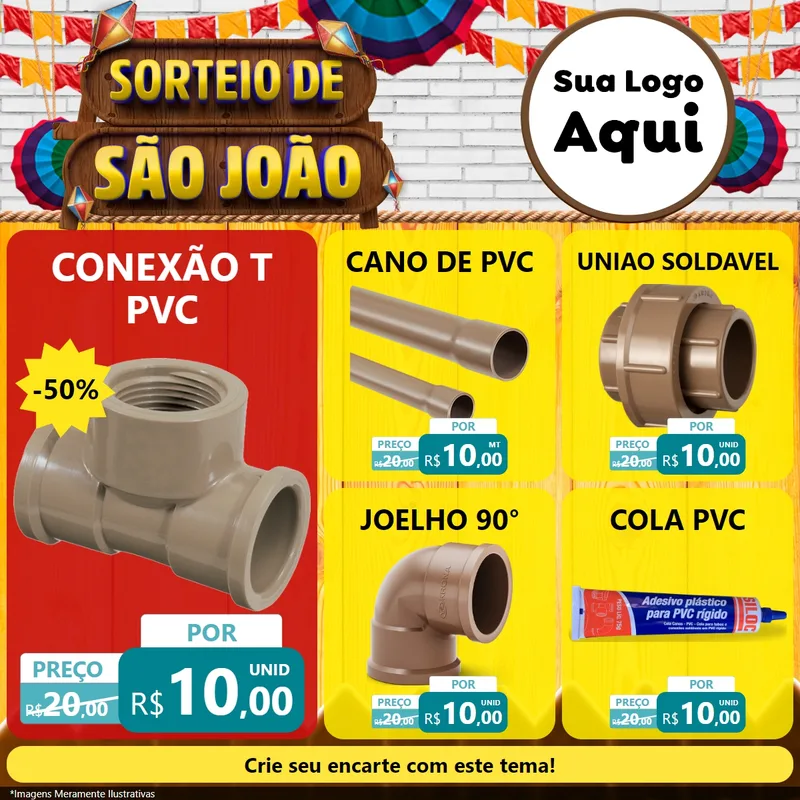 Modelo de Rede Social para Feed Facebook com o tema Sorteio de São João para Tubos e conexões