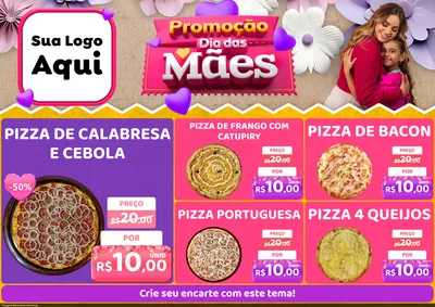 Modelo de Encarte para Encarte A4 Horizontal com o tema Promoção Dia das Mães para Pizzaria