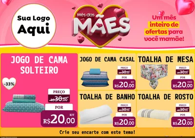 Modelo de Encarte para Encarte A4 Horizontal com o tema Mês das Mães para Cama, Mesa e Banho