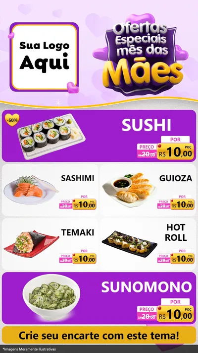 Modelo de TV para TV Vertical com o tema Ofertas Especiais - Mês das Mães para Comida japonesa