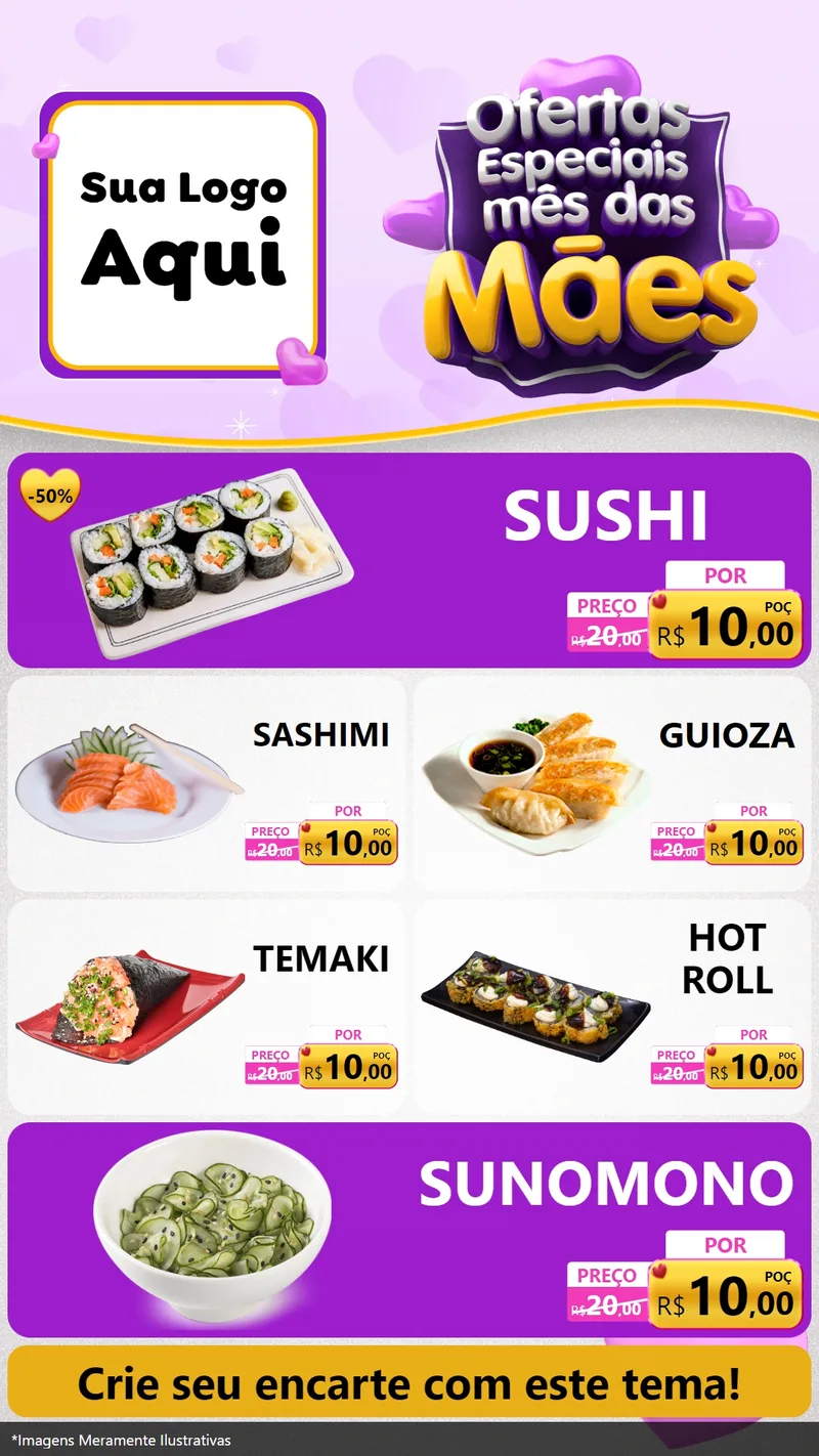 Modelo de TV para TV Vertical com o tema Ofertas Especiais - Mês das Mães para Comida japonesa