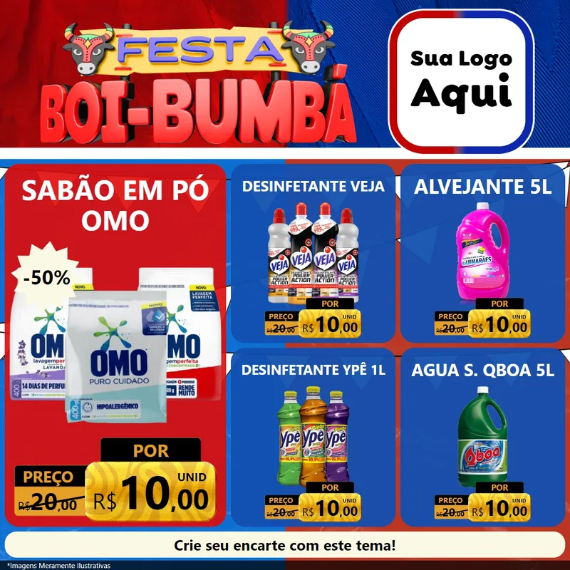 Modelo de Rede Social para Feed Facebook com o tema Festa Boi Bumbá para Produtos de Limpeza