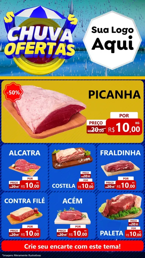 Modelo de Rede Social para Stories com o tema Chuva de Ofertas para Açougue