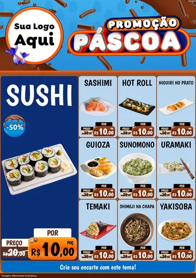 Modelo de Encarte para Encarte A4 Vertical com o tema Promoção Páscoa para Comida japonesa