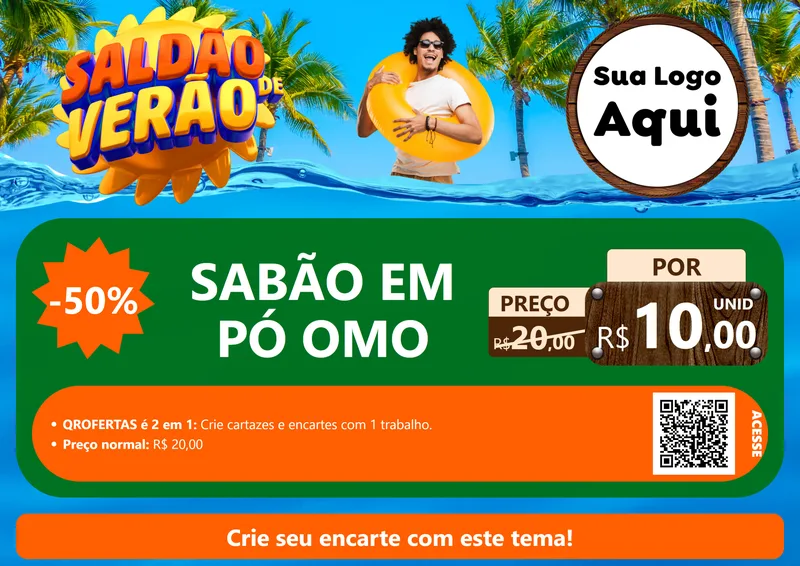 Modelo de Cartaz para Cartaz A4 Horizontal com o tema Saldão de Verão para Produtos de Limpeza