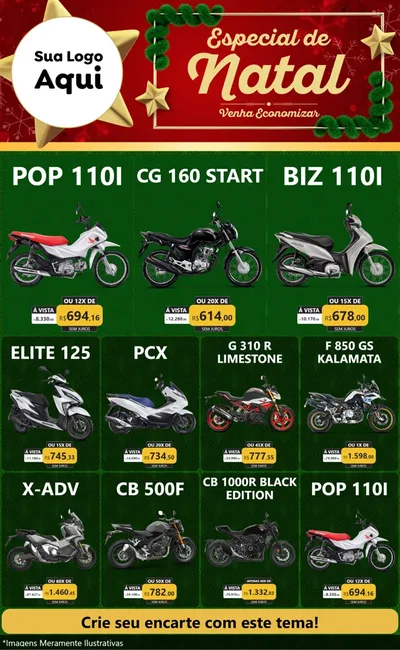 Modelo de Encarte para Encarte Grande com o tema Especial de Natal para Concessionaria de Motos
