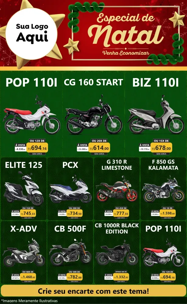 Modelo de Encarte para Encarte Grande com o tema Especial de Natal para Concessionaria de Motos