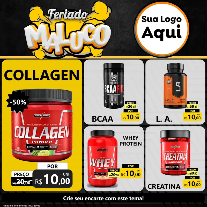 Modelo de Rede Social para Feed Facebook com o tema Feriado Maluco para Suplementos alimentares