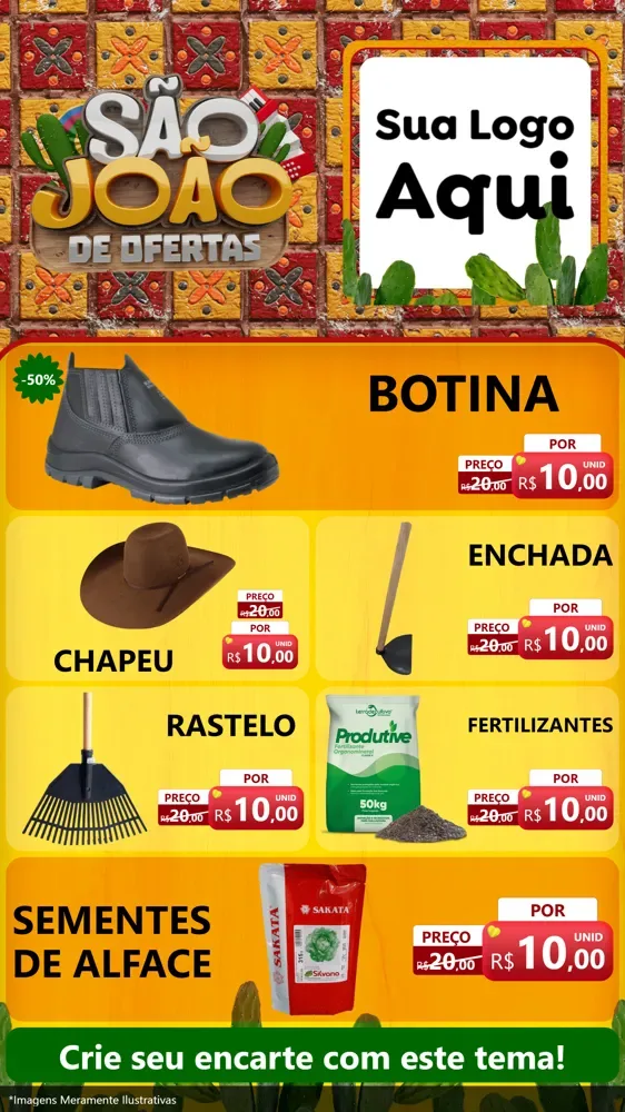 Modelo de TV para TV Vertical com o tema São João de Muitas Ofertas - Junina para Agropecuária