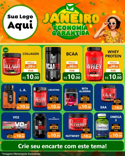Modelo de Rede Social para Feed Instagram com o tema Janeiro - Economia Garantida para Suplementos alimentares