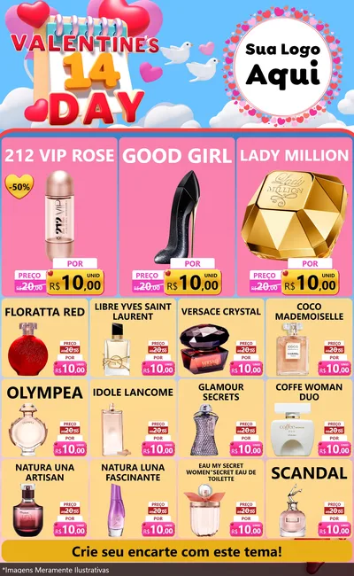 Modelo de Encarte para Encarte Grande com o tema Valentine's Day para Perfumes