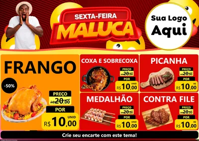 Modelo de Encarte para Encarte A4 Horizontal com o tema Sexta-feira Maluca para Assados