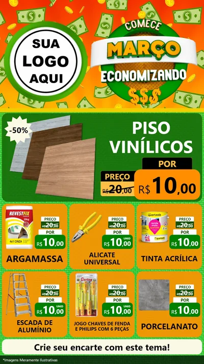 Modelo de Rede Social para Stories com o tema Comece Março Economizando para Material para Construção